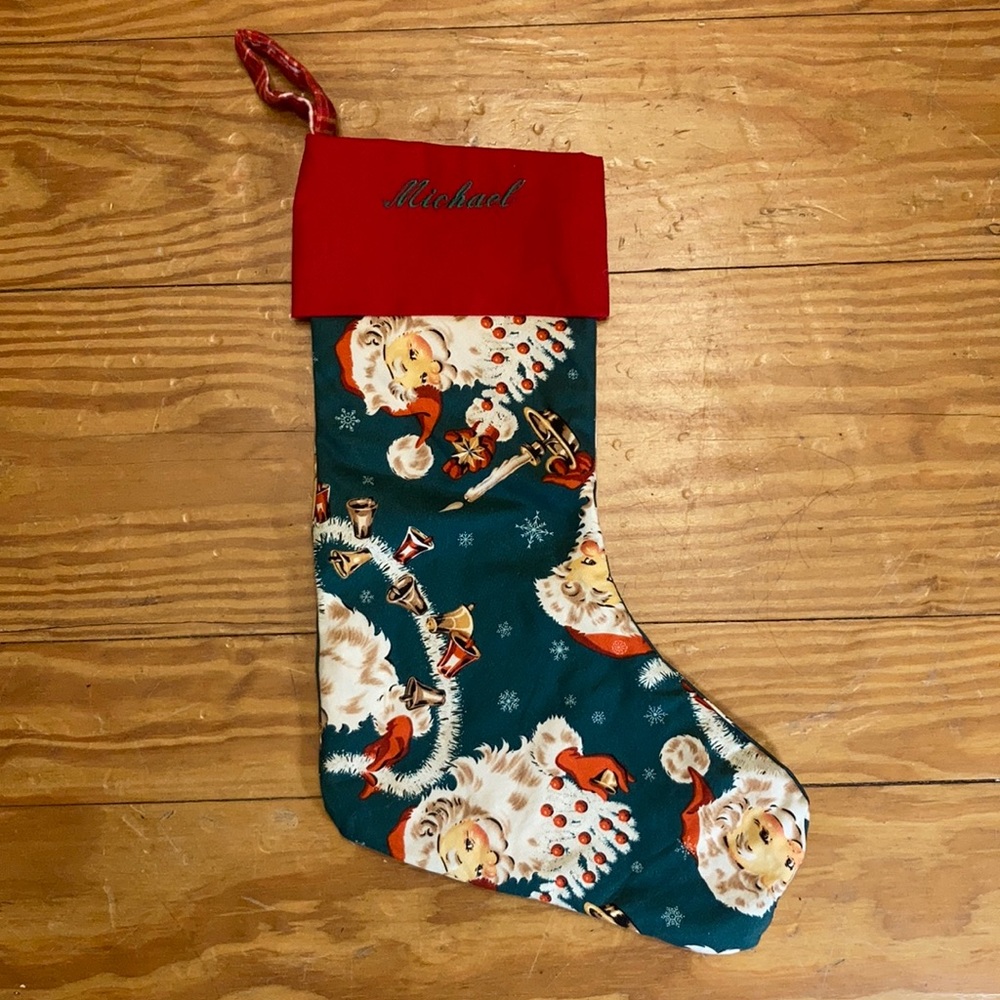 Vintage Handmade Christmas Stocking, embroidered Michael